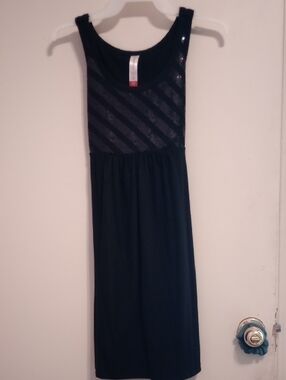 No Boundaries Black Sleeveless Midi Dress with Sheer Stripe Bodice